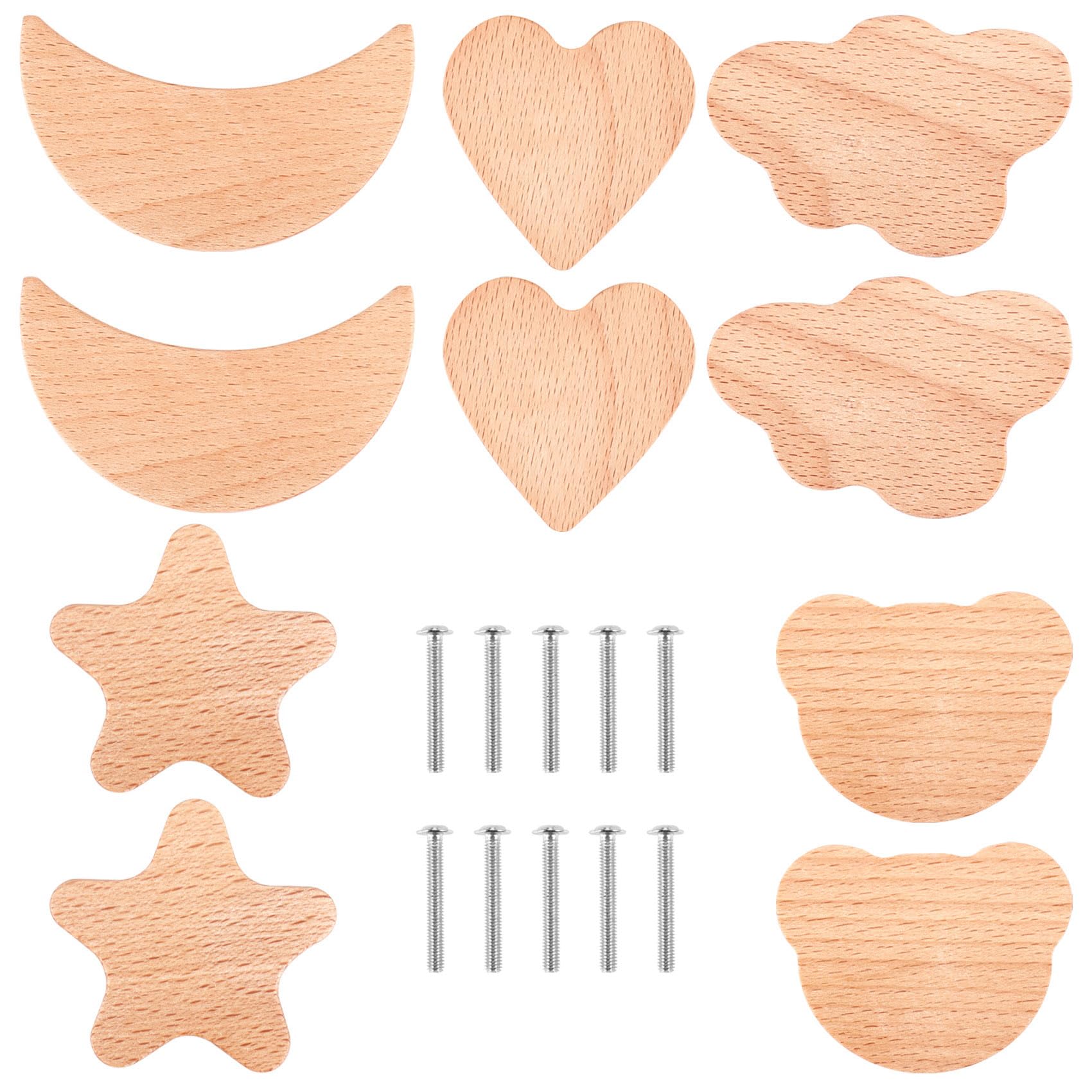 10 pezzi Maniglie e Pomelli per Cassetti Cameretta, Consistenza Naturale Stelle, Orsacchiottoluna e Nuvole Pomelli per Cassetti, Bambini Pomelli per Mobili Bambini