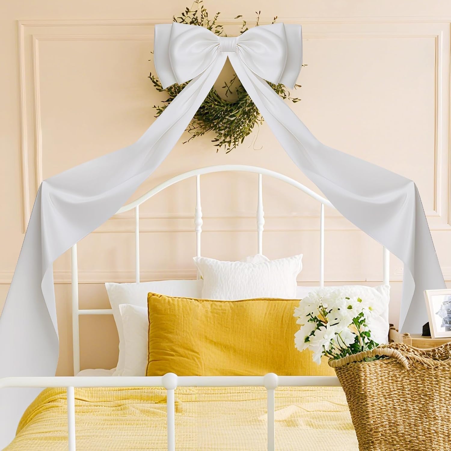 70x18.5 Inch Large Satin Bow, White Giant Bow for Backdrop Ribbon Tie Bows Themed for Wedding Engagement Holiday Bridal Birthday Party Baby Shower
