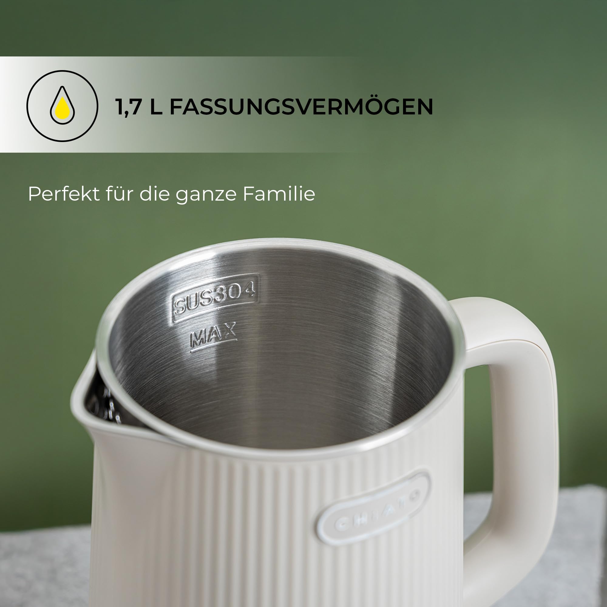 Bollitore elettrico da 1,7 l, in acciaio inox, 2200 W, 6 temperature da 45 a 100 °C, display a LED, per tè e caffè, sabbia