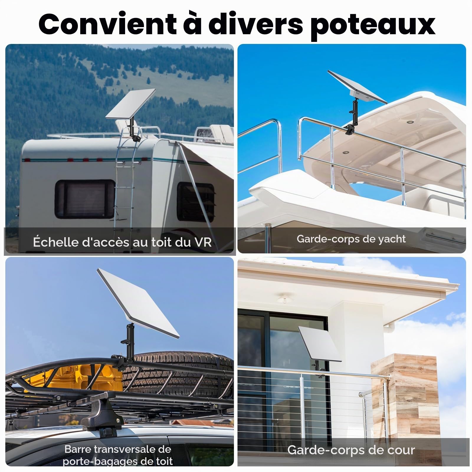Starlink Mini kit de montage réglable 2025 avec mât en aluminium et adaptateur de serrage avec filetage 6,35 mm - 20 et 9,5 mm - 16 pour camping-car, galerie de toit, balcon, yacht, kit de montage