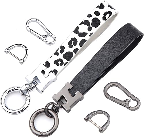 Llavero universal de cuero con clip para llaves, anillo en D, cadenas para llavero para cinturón con mosquetón y 2 llaveros para hombres y mujeres