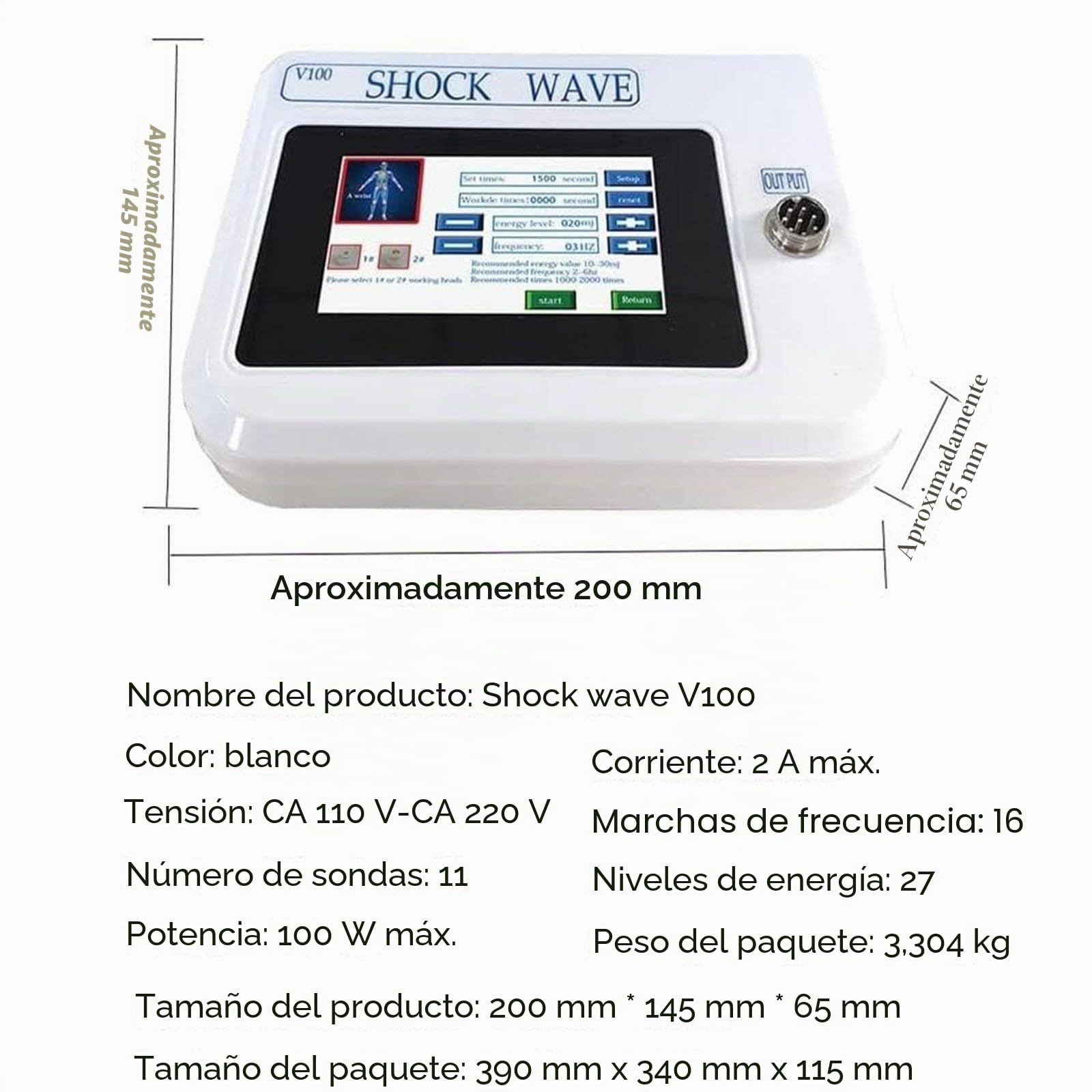 PixCy Máquina Portátil Terapia Ondas Choque,Máquina Terapia Ondas Choque,Masajeador Profesional Ed Dispositivo Terapia Ondas Choque Extracorpóreas,con 11 Cabezales De Masaje Diferentes