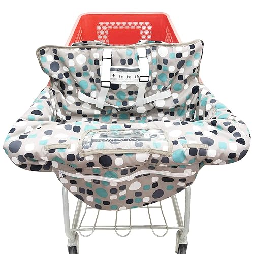 Miniatura 4 de Funda de asiento portátil 2 en 1 para carrito de comestibles y funda para silla de bebé (lunares azules)