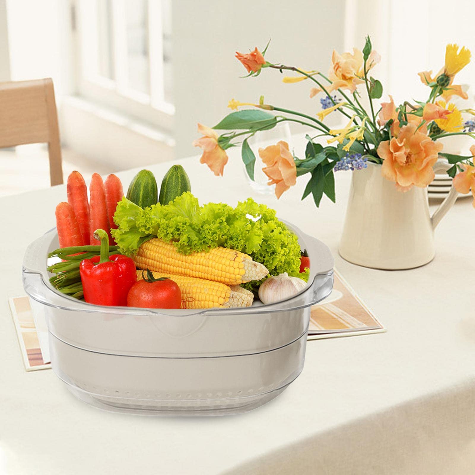 Komzon Scolapasta Pieghevole Regolabile Con Ciotola – Set Lavaggio Frutta E Verdura Per Cucina – Grigio (34-48 Cm) - 2