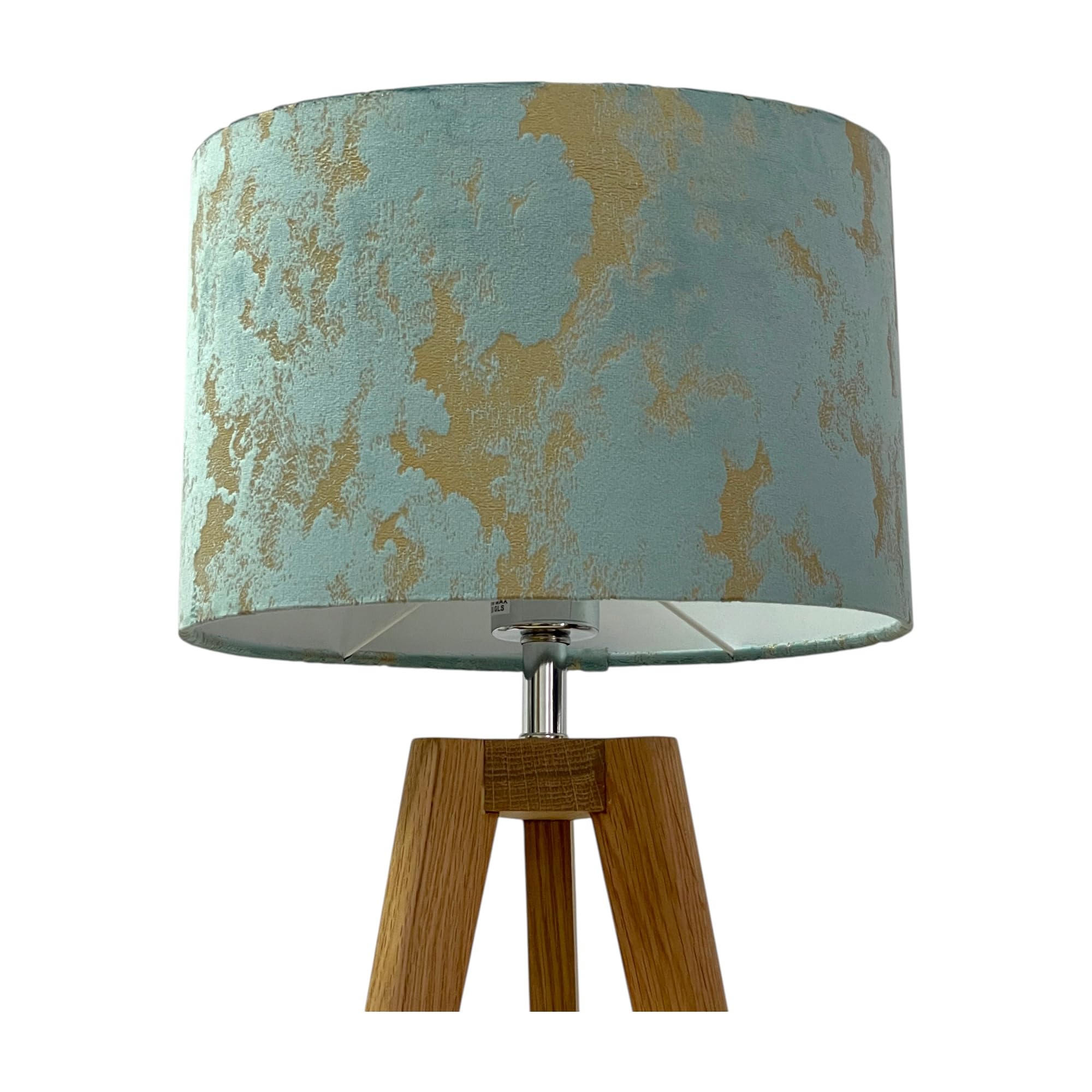 Duck Egg Blue Gold Foil Marbled Vintage Luxury Velvet Drum Lampshade