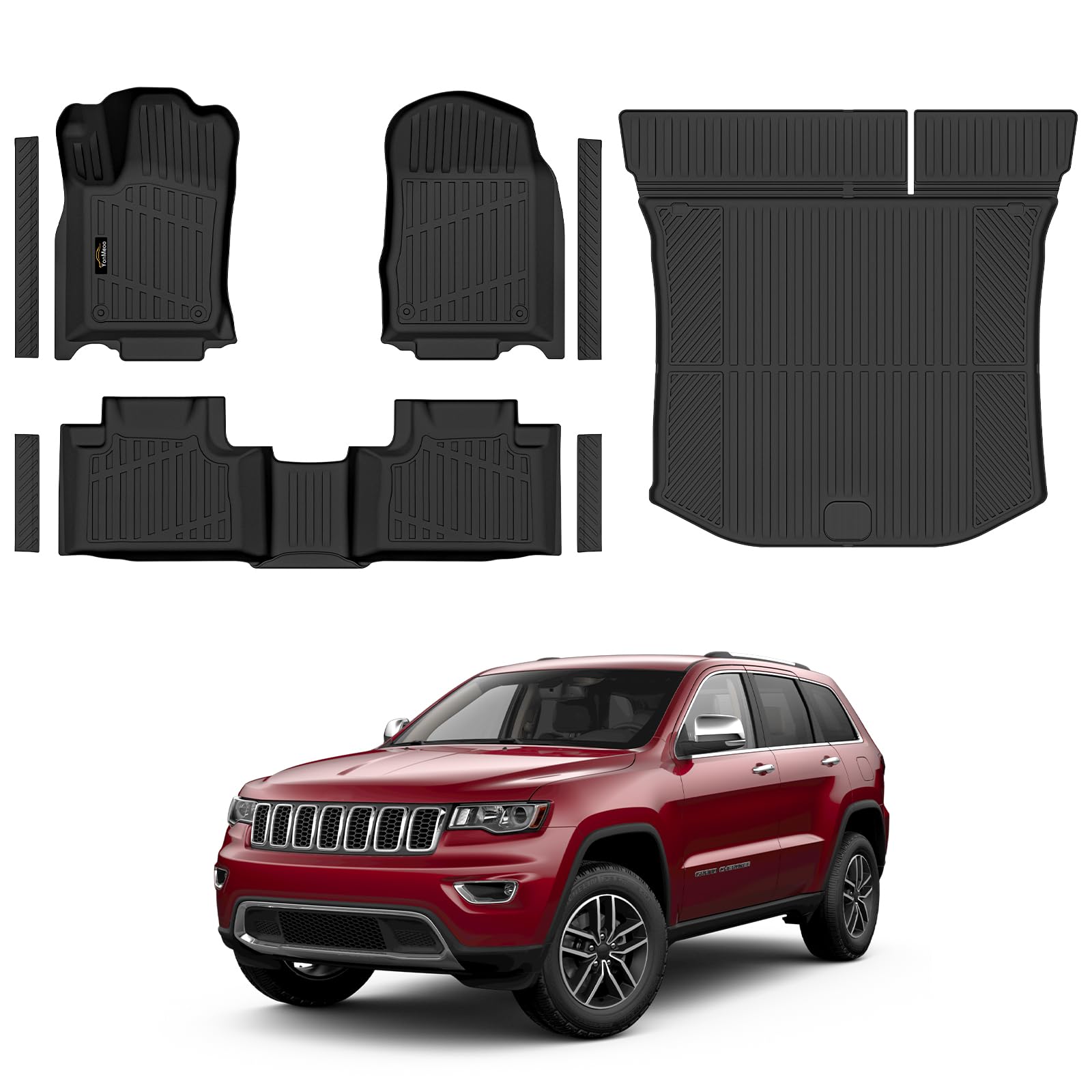 Floor Mats & Trunk Mat Custom for Jeep Grand Cherokee & Dodge Durango 2016-2021/Grand Cherokee WK 2022 (Not for L) All Weather TPE Rubber Cargo Liner Automotive Full Set Accessories- Black
