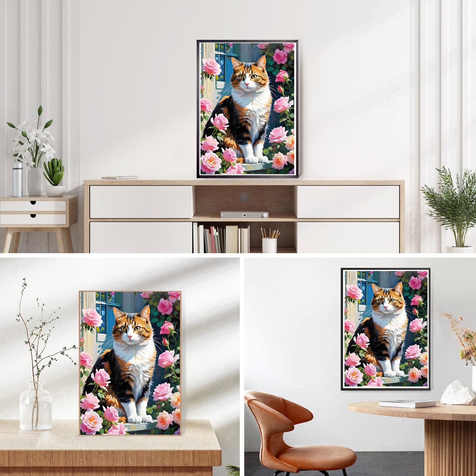 DPHERO Calico Cat Diamond Painting Kits for Beginners Adults,5D DIY Rose Flowers Diamond Art Kits,Round Full Drill Garden Gem Art Crafts,DIY Kitten Painting by Numbers for Home Wall Decor 12x16 inch - Image 3