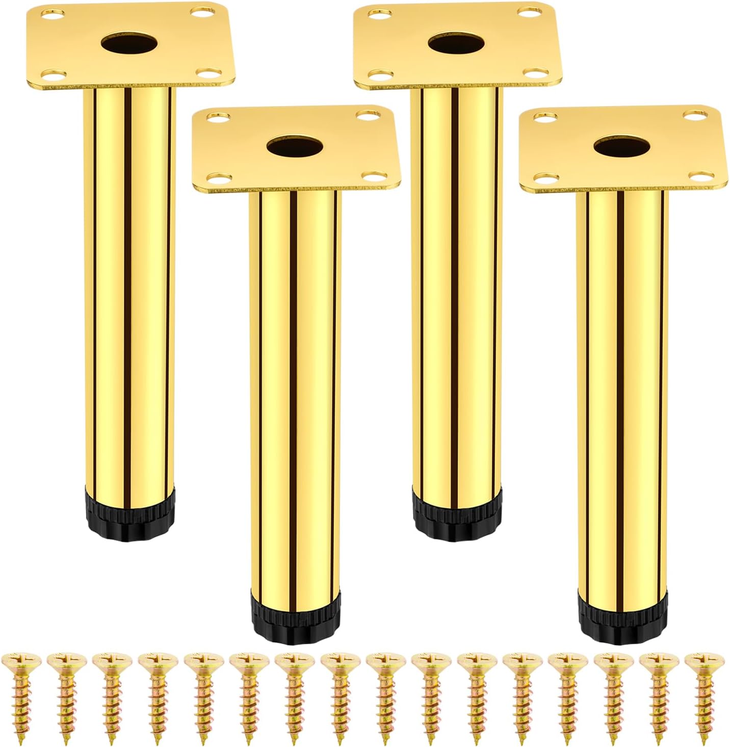 AIMIXUN Legs for Furniture Set of 4, Modern Metal Cabinet Legs, 6 inches/15 cm Adjustable Furniture Feet, Dresser Legs Set of 4 for Cabinet Kitchen Shelves Sofa Table Chair Desk Cupboard (Gold)