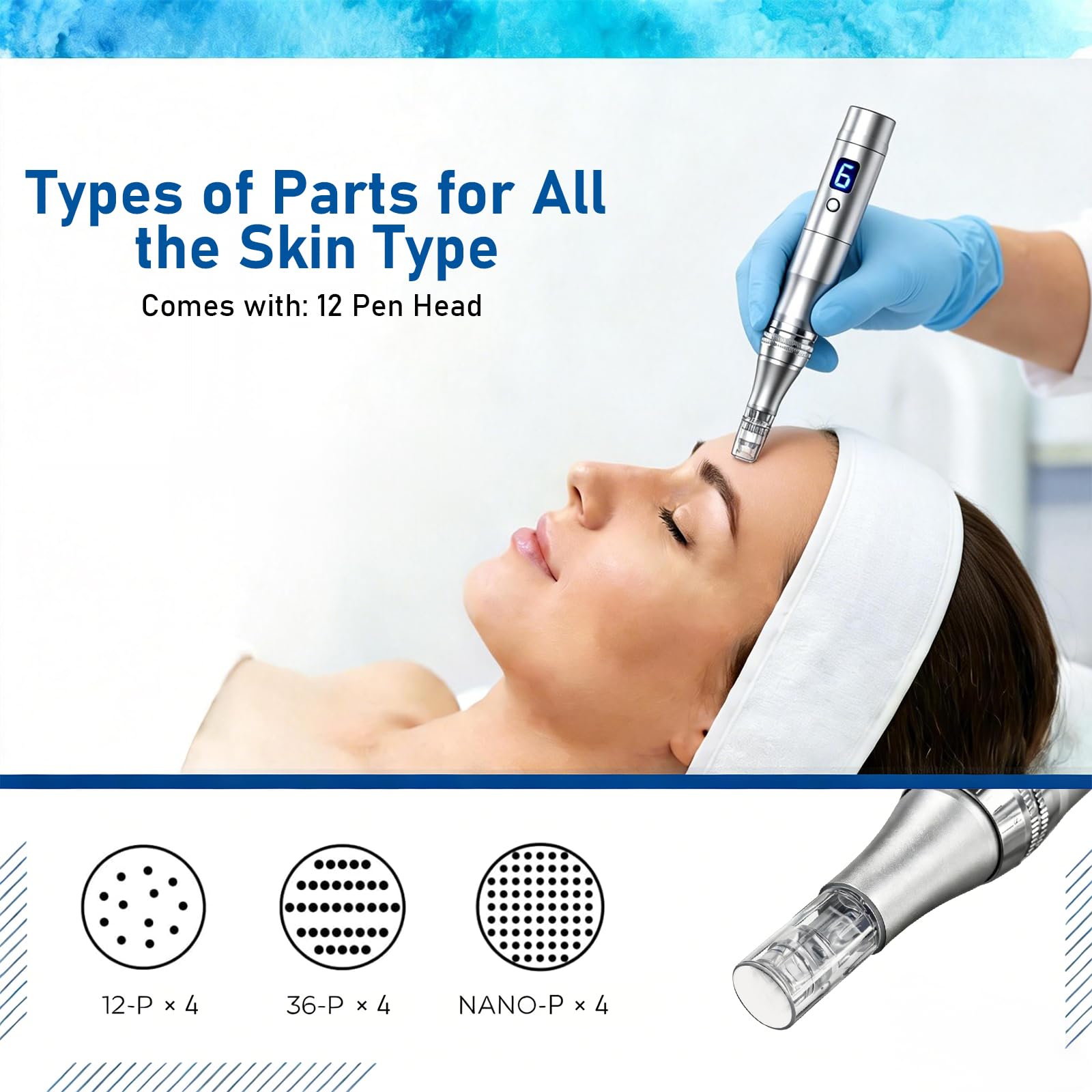Microneedle Derma Roller Pen para mujeres y hombres, uso en casa, viajes, con 12 piezas de repuesto, kit de microagujas de 0.25 mm para piel