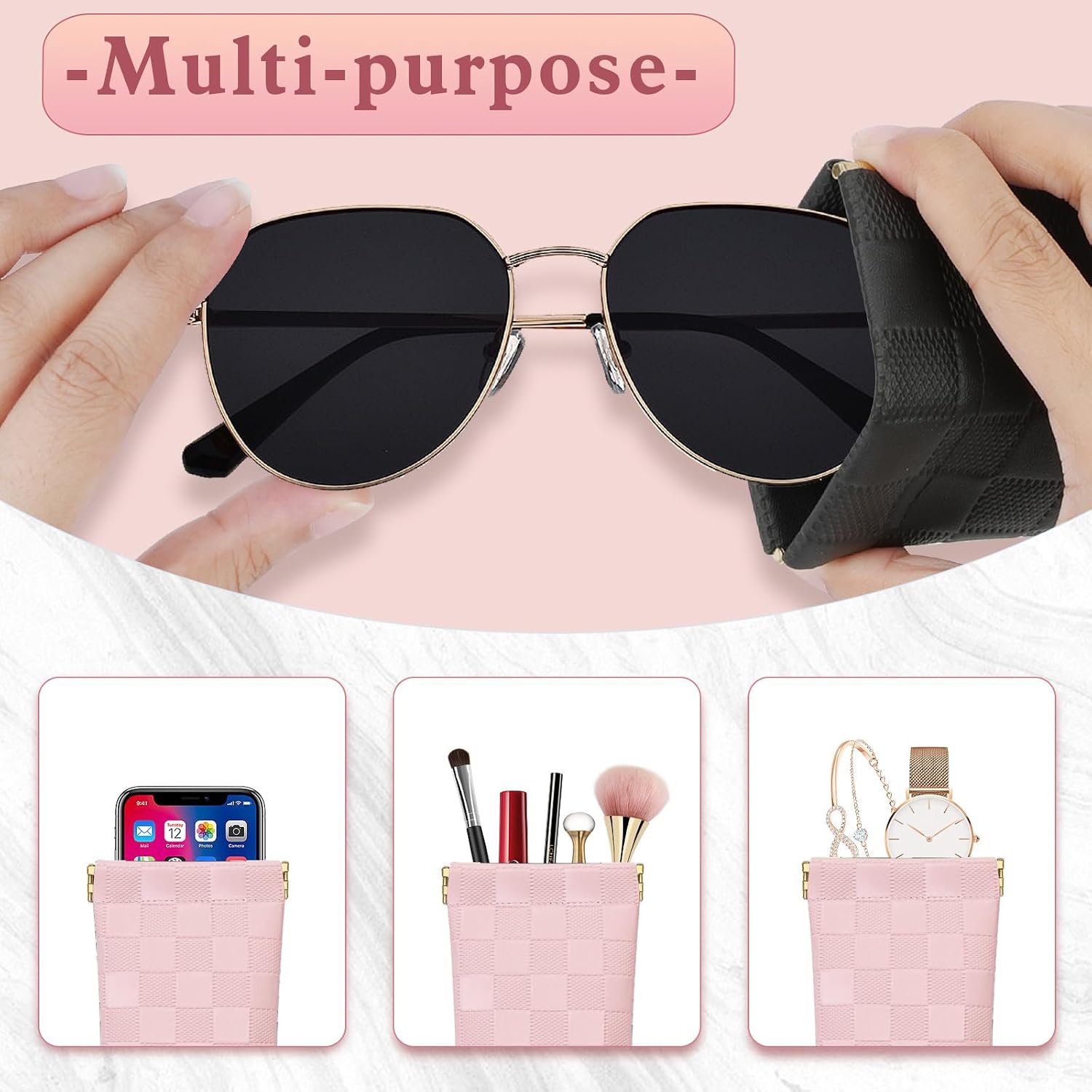 eyeglasses bag Soft Glasses bag, Portable Squeeze Top Sunglasses Case Travel for Women Girls image 4