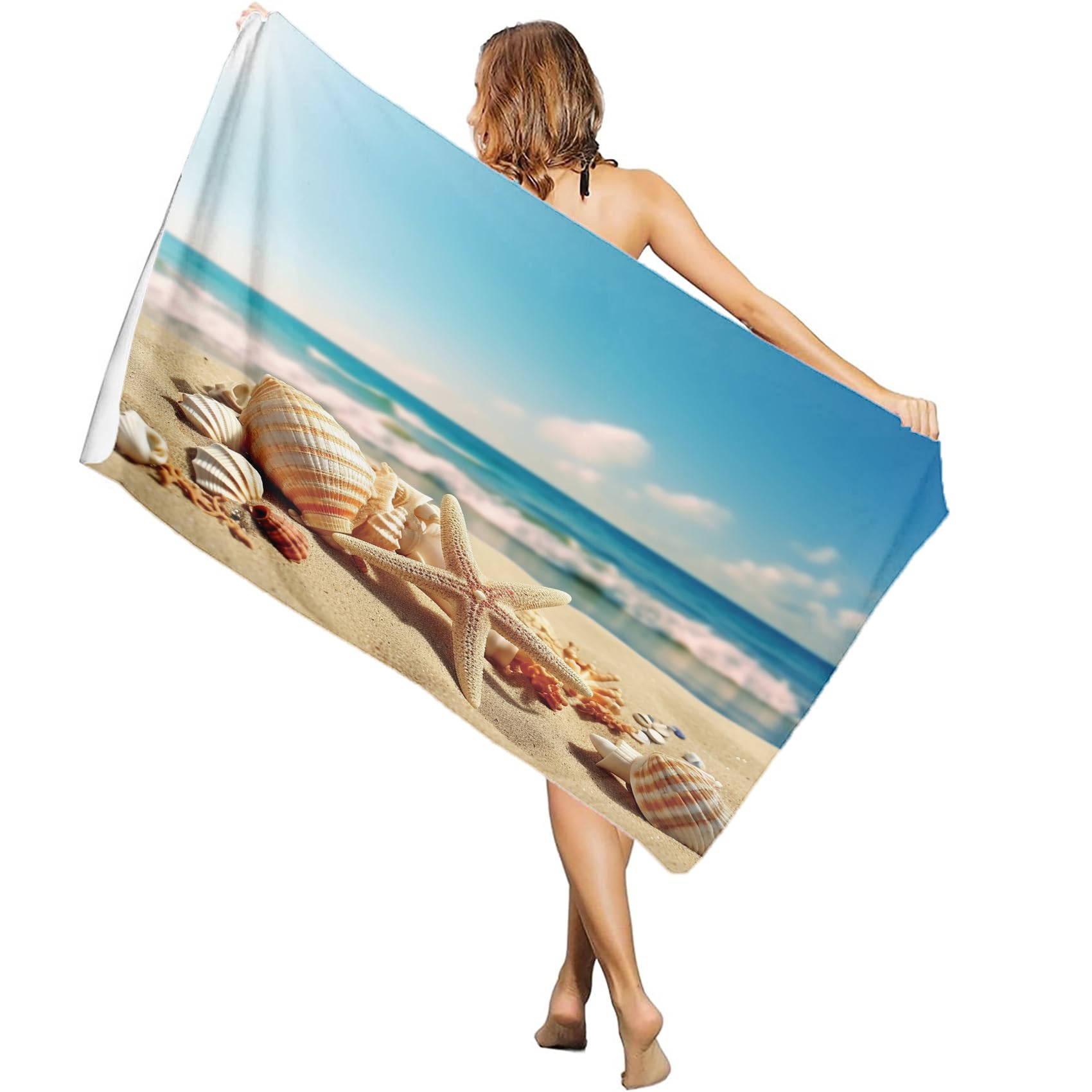 Strandtuch XXL 200x200 Seestern Muschel - Schnelltrocknend & Ultraleicht & Sandfrei & Weich Mikrofaser Handtücher,Strand Ozean Strandhandtuch Badetuch Handtuch, Pflegeleicht Badetücher