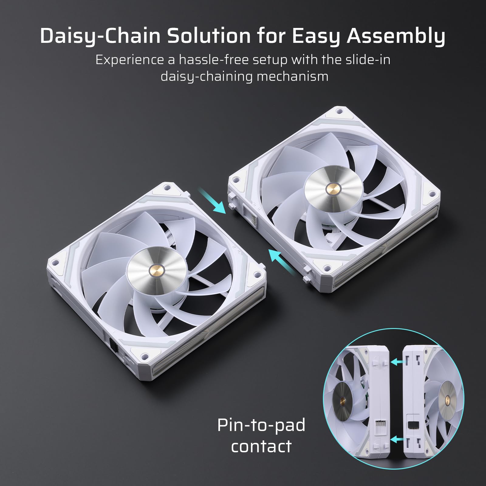 LTC CF-121D Lot de 3 ventilateurs de boîtier PC de 120 mm, connexion en chaîne, éclairage ARGB 5 V 3 broches, ventilateur PWM à 4 broches, pour refroidissement de radiateur/boîtier d'ordinateur, 120 x
