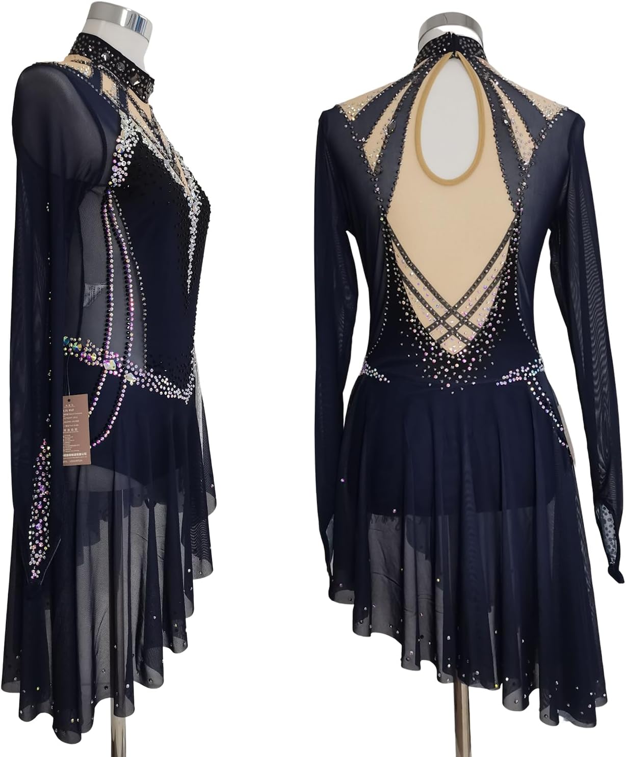 LIUHUO Ice Figure Skating Dress Girls Women Competition Black Long Sleeves Supports Customization Polyester