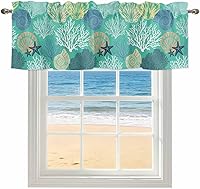 Vista 44 de Cenefa de amarre para ventanas, cortinas náuticas costeras de coral oceánico, cenefas con bolsillo para barra, tratamientos para ventanas