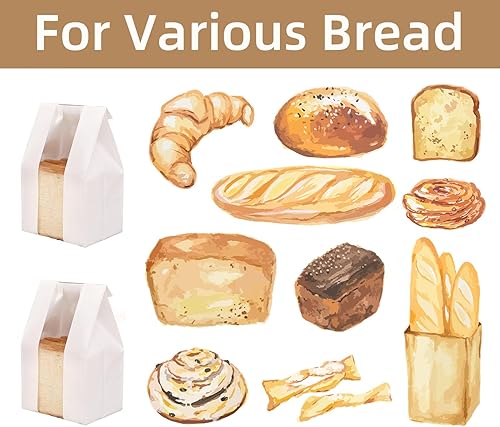 Miniatura 3 de Bolsas de papel para pan, paquete de 30 unidades, bolsas de almacenamiento de pan caseras con ventana transparente, incluye calcomanías de sello de