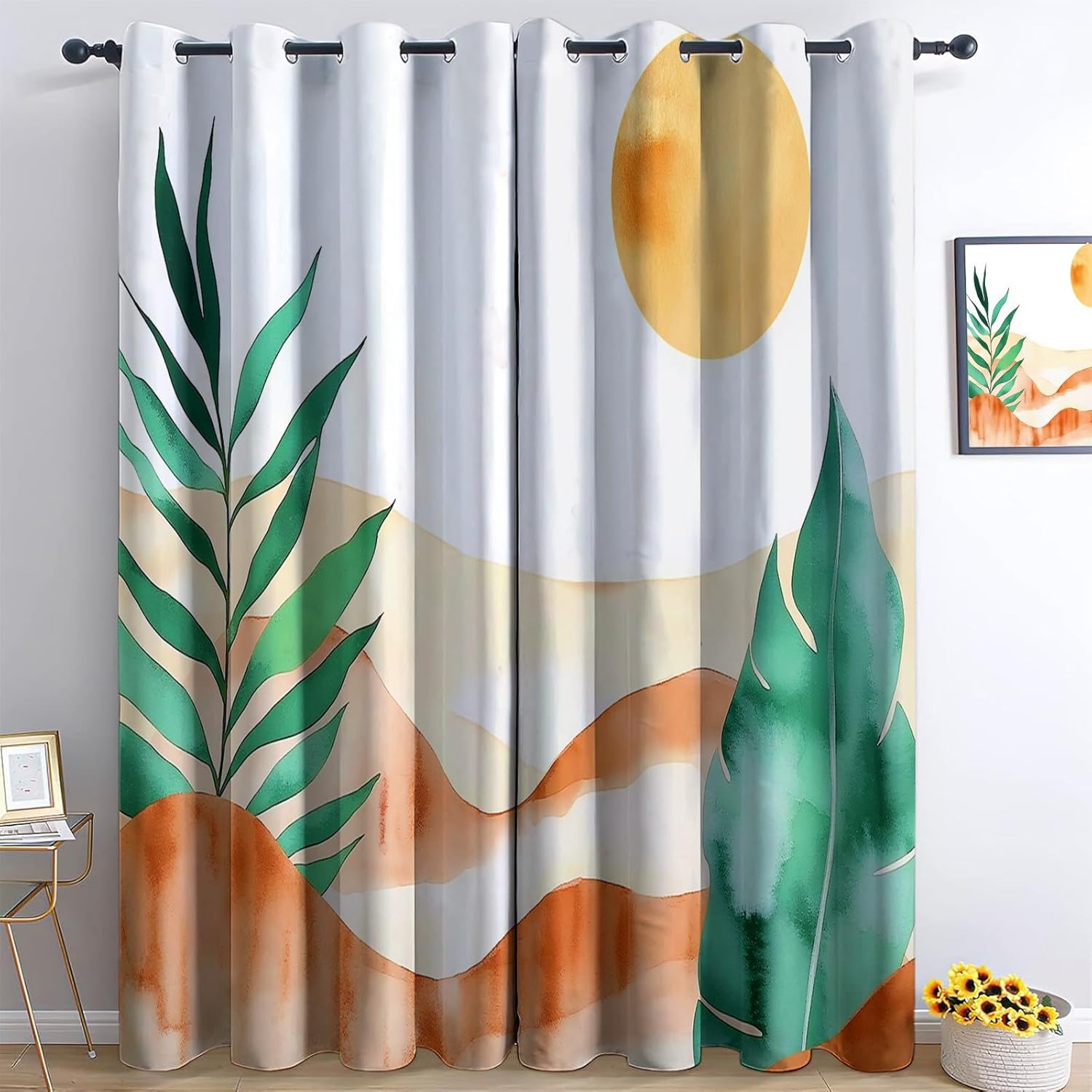 Autumn Forest Path Scenery Blackout Curtains 28W X 63L Inches 2 Panel Set, Yellow Thermal Insulated Window Drapes, Sliding Privacy Curtain for Living Room Bedroom Window Decorative