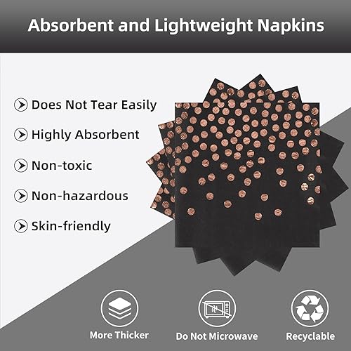 Miniatura 4 de Black and Rose Gold Paper Tableware Set-150PCS-50 x 7''Dessert Plates & 50 x 6.5''Napkins & 50 x 7.3''Forks,Disposable Party Paper Plates and