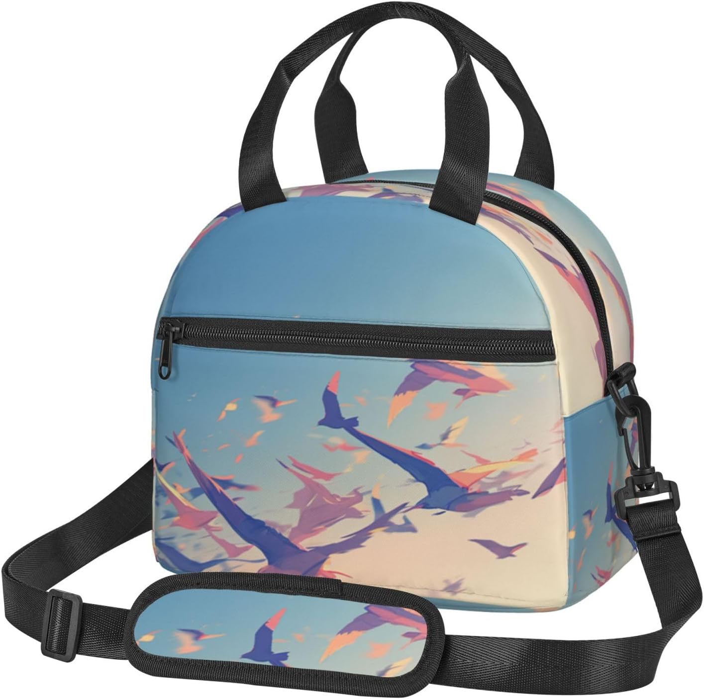 Birds Flying Away Over Sky Print Reusable Lunch Bag Insulated Lunch Boxes for Office Work Picnic Tote Bag Adjustable