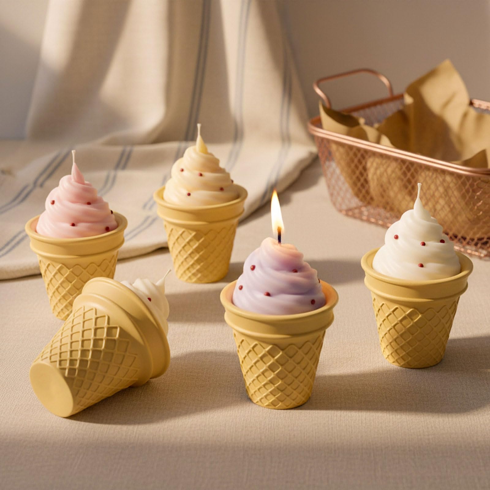 BOOWAN NICOLE Süßes Swirl-Eiscreme-Kerzenglas & Kerzen-Nachfüll-Silikonform Kerzenformen zum Gießen für Kerzenherstellung Handwerk Ornamente (SH1332+LZ0973)