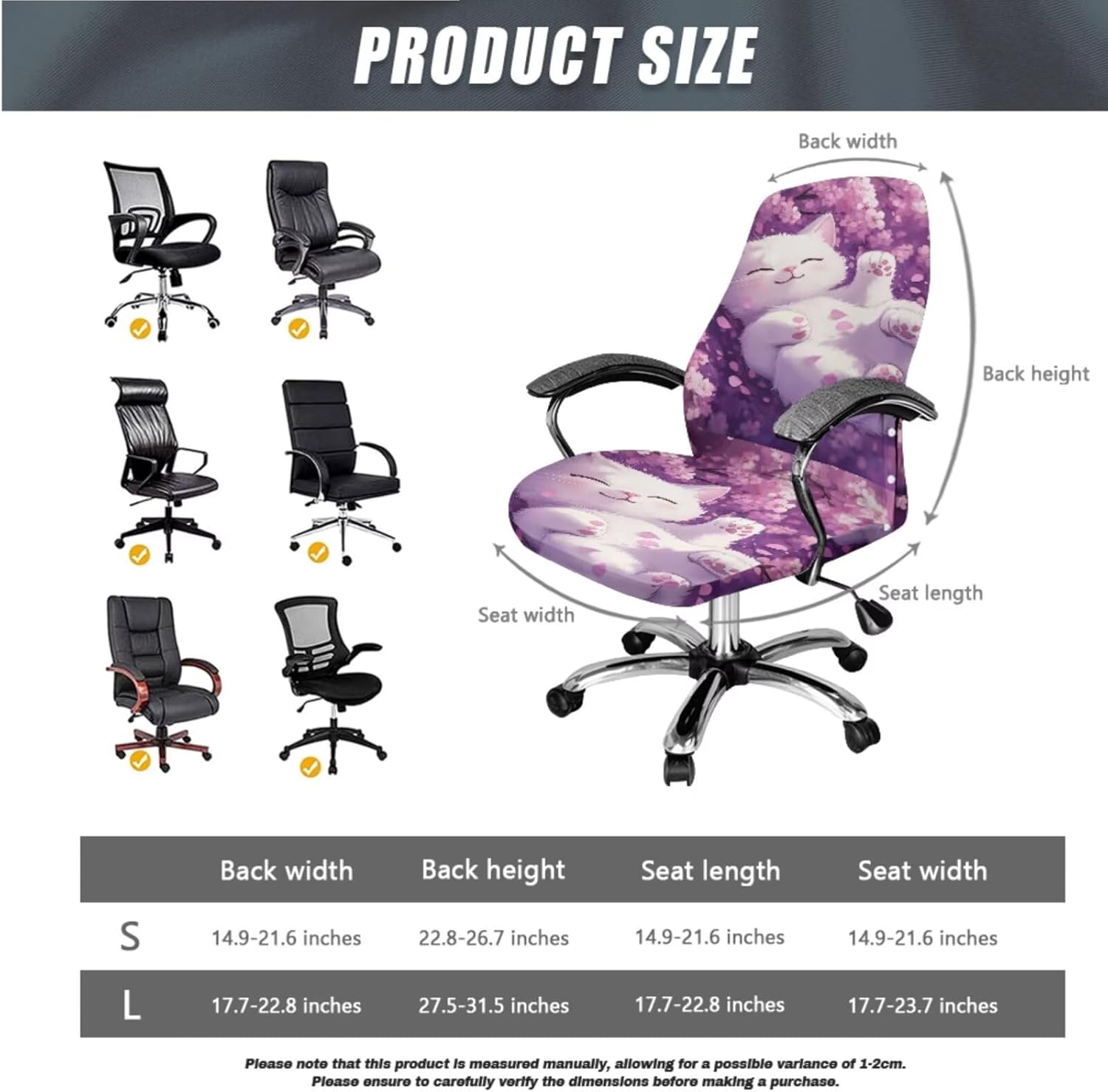 3 Pcs Office Chair Cover with Arm Rest Cover Stretchable Cat Cherry Blossom Rotating Chair Seat Cover Universal Executive Chair Slipcover Large