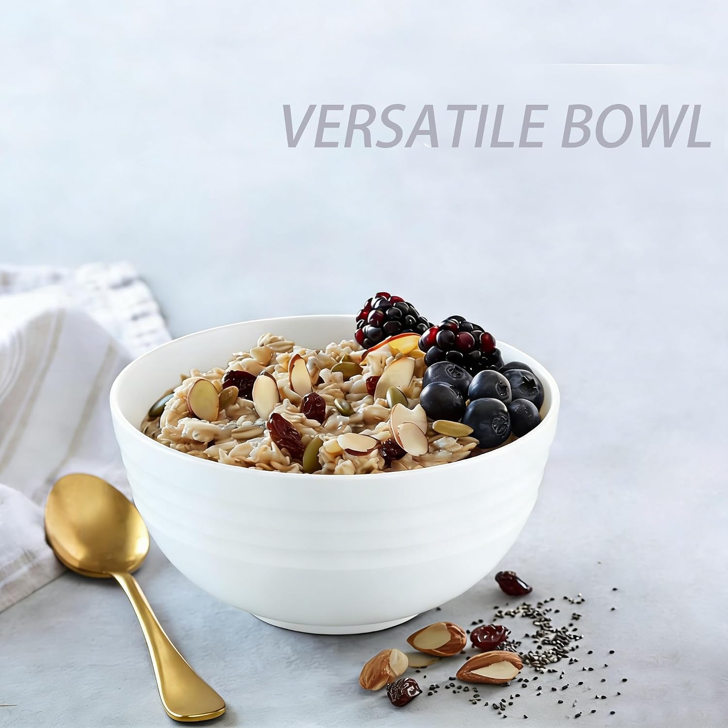 Plastic Reusable Wheat Straw Bowls , Microwave & Dishwasher Safe (White)