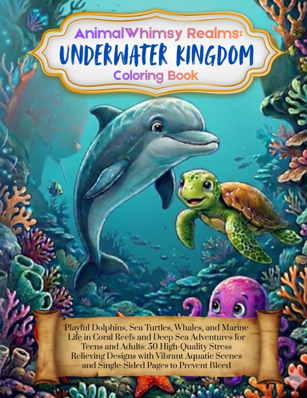 AnimalWhimsy Realms: Underwater Kingdom: Playful Dolphins, Sea Turtles, Whales, and Marine Life in Coral Reefs and Deep Sea Adventures for Teens and ... Relieving Designs with Vibrant Aquatic Scenes
