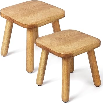 2 Pack Wooden Stool, Plant Stools, Kids Stools for Adults Step Stool for with Four Detachable and Assembled LegsClassic 9.3inch-Walnut