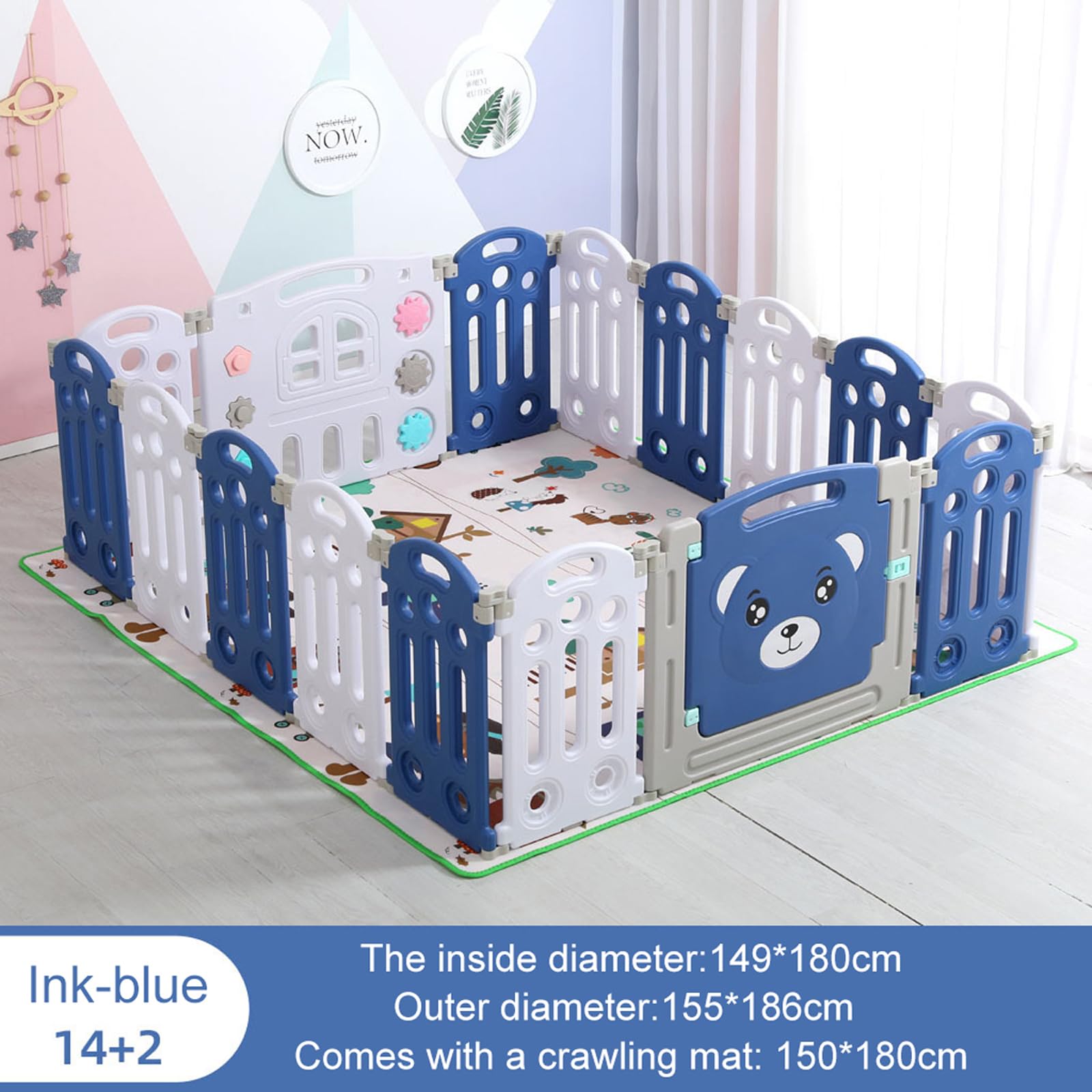 Magic ZC Box Bambini, Recinto per Bambini, Box Neonato con Materassino Grande Pieghevole Interni ed Esterni, Centro Attività Infantile Parco Giochi per Bambini con Schiuma Anticollisione (14+2)