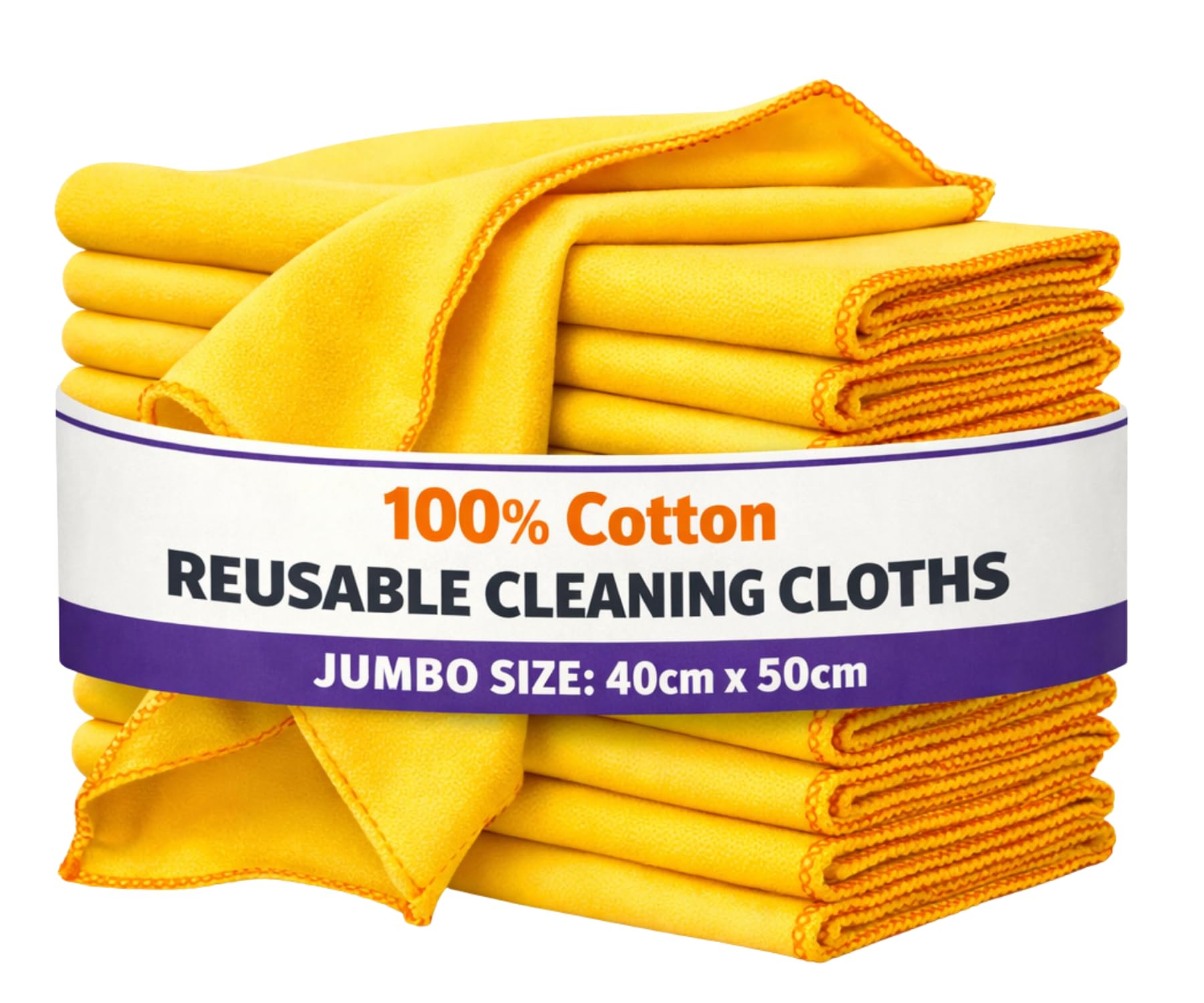Forever Britain Yellow Reusable Jumbo Duster Cleaning Cloths & Polishing Cloth 10 Pack, Soft Dusters For Cleaning Home, Kitchen Cloth, Car, Glass & Furniture (40 X 50Cm)
