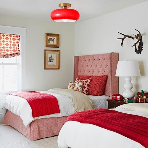 Miniatura 6 de Qufute Lámpara de techo vintage de vidrio rojo empotrado, lámpara de techo de cúpula redonda de 11 pulgadas, pantalla de vidrio de mediados de