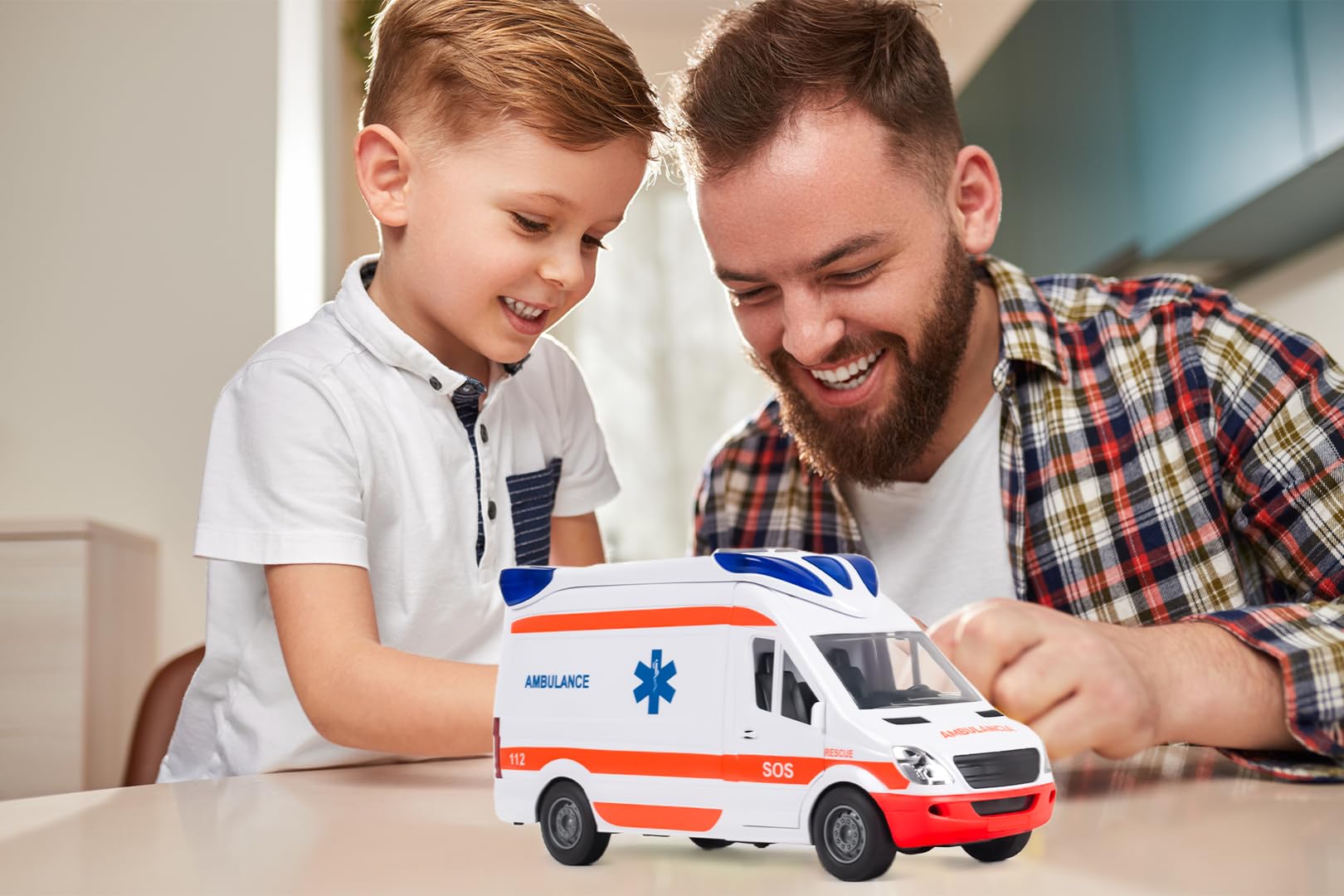 CELMAN Coche de Juguete médico Responder, camioneta de Rescate con Camilla, portón Trasero para Abrir, luz y Sonido, Gran Coche de Juguete Ambulancia para niños a Partir de 3, 4, 5, 6, 7, 8 años