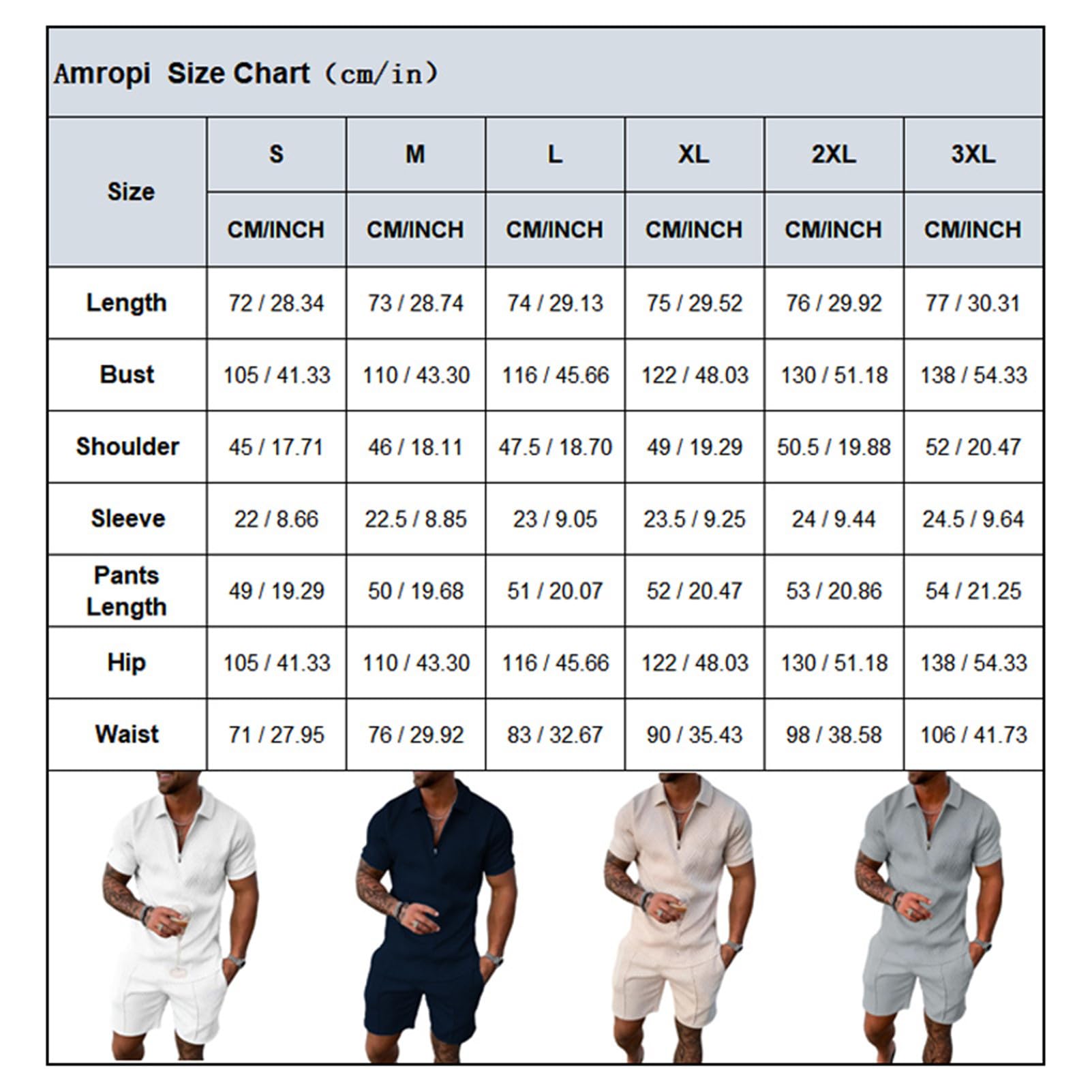 amropi Homme Survêtement de Sport T-Shirt à Manches Courtes Fermeture éclair et Short Ensemble - 5