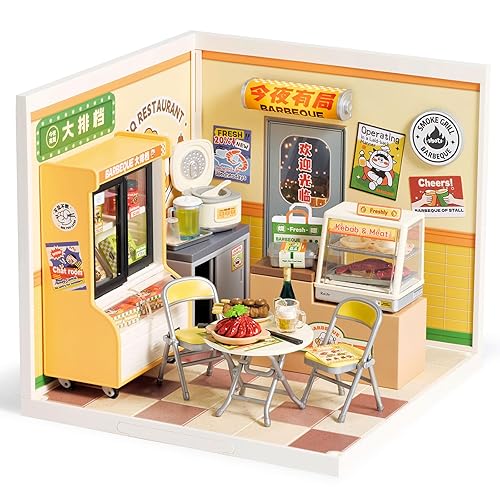 Rolife Super Creator DIY Miniature Plastic House Building Set Playset with LED, Suitable for Mini Figures Construction Toys Diorama Kit Gifts for Teens Adults (Night Out Food Stall) - Chinese Snack Stall