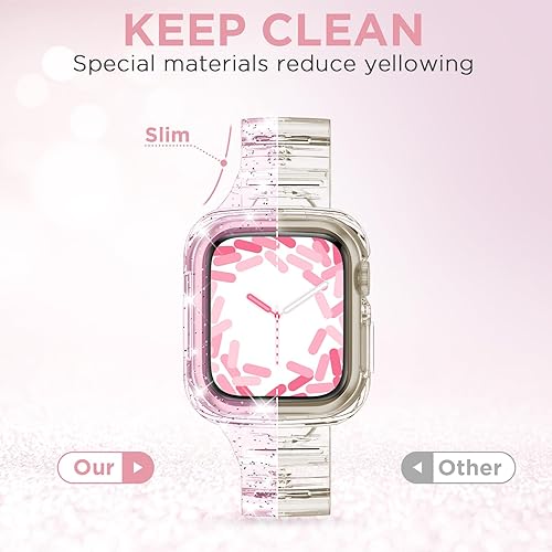 Miniatura 3 de DABAOZA Compatible con correa delgada de Apple Watch con parachoques, correa deportiva estrecha con purpurina suave y degradada para iWatch SE