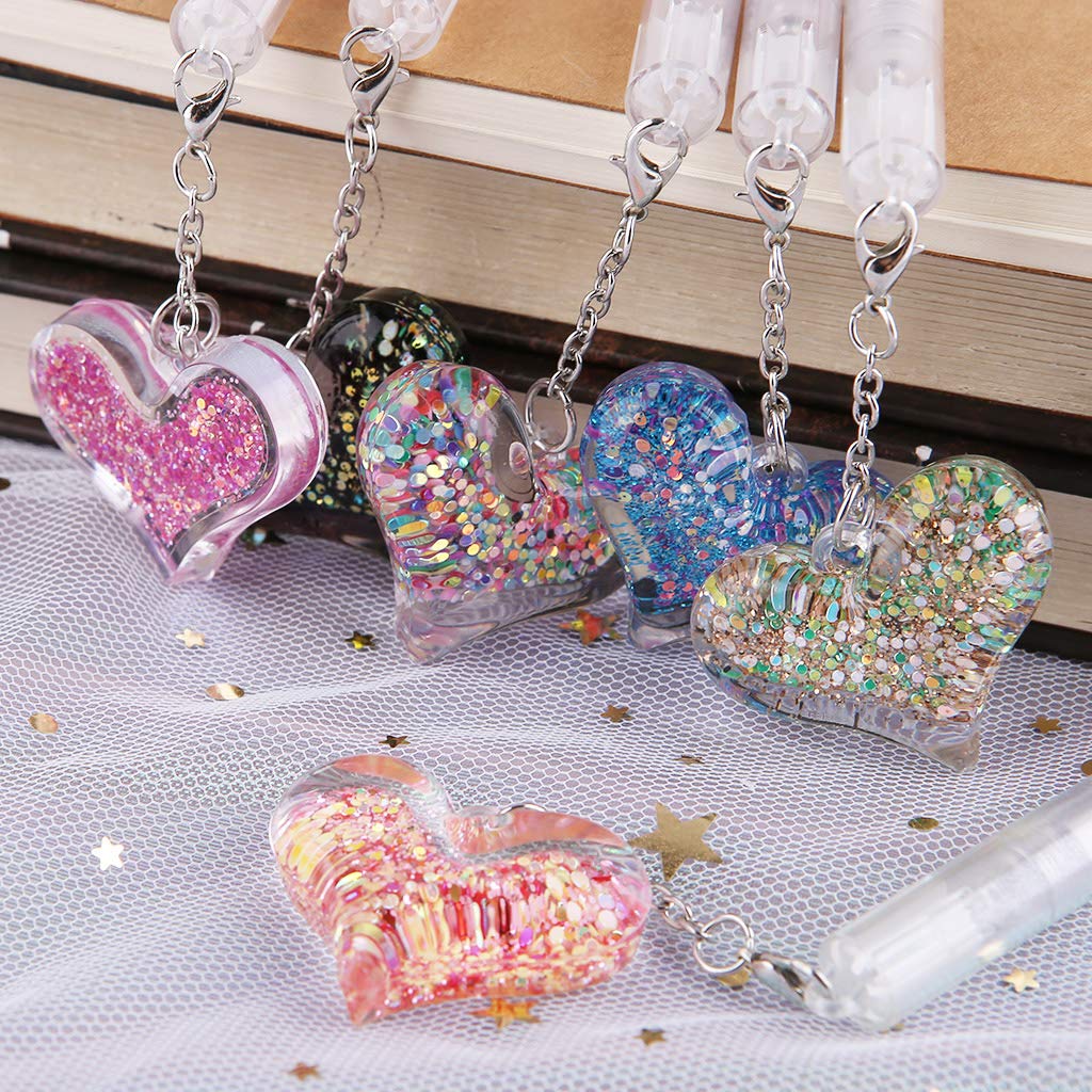 JUNESUN Gel Pen with 0 5mm Point Cartridge Pen Chain Decor Black Ink Shinny Heart Shape Embellishment Stationery — view 5