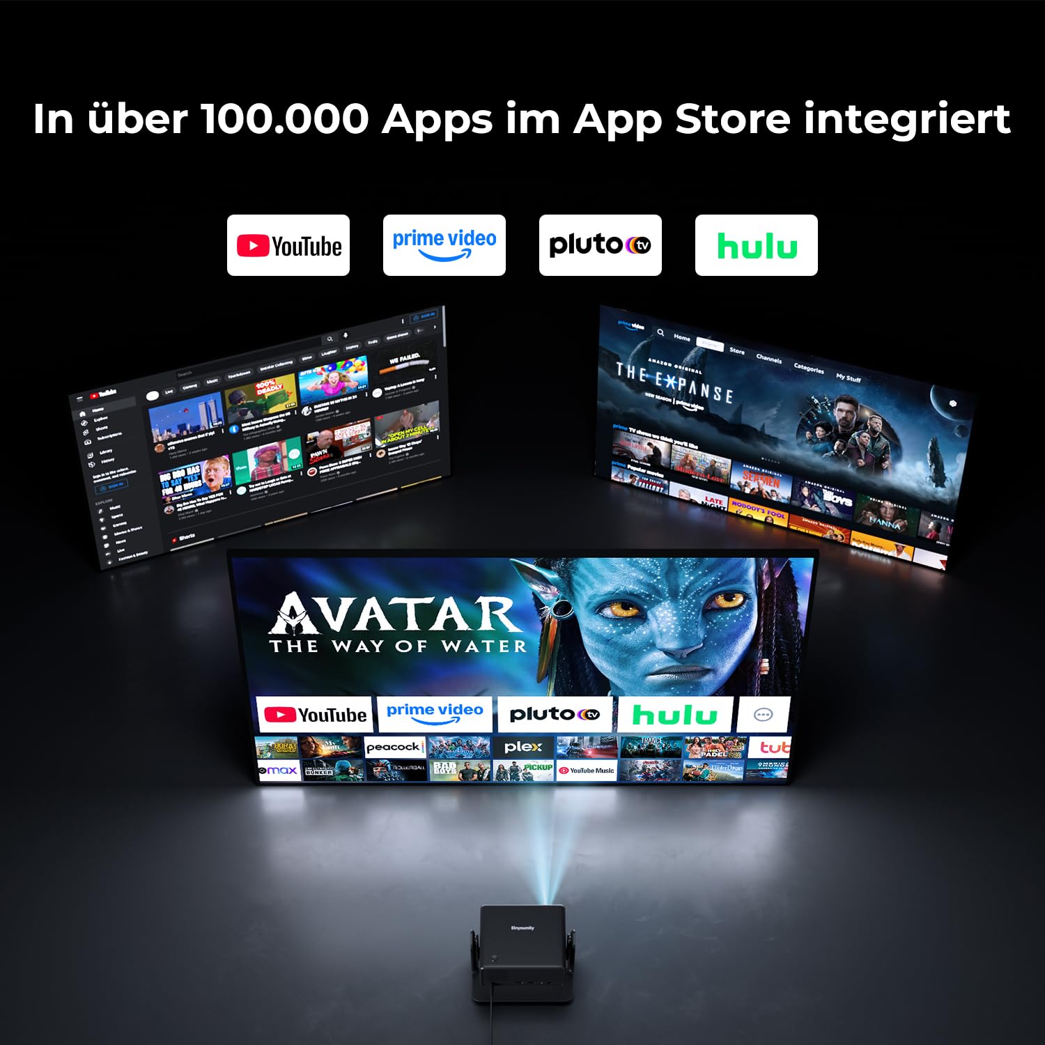 Mini Beamer 4K unterstützt Native 1080P, 28000 Lumen, WLAN 6, Bluetooth, elektrischer Fokus, 4D Keystone, kompatibel mit Netflix
