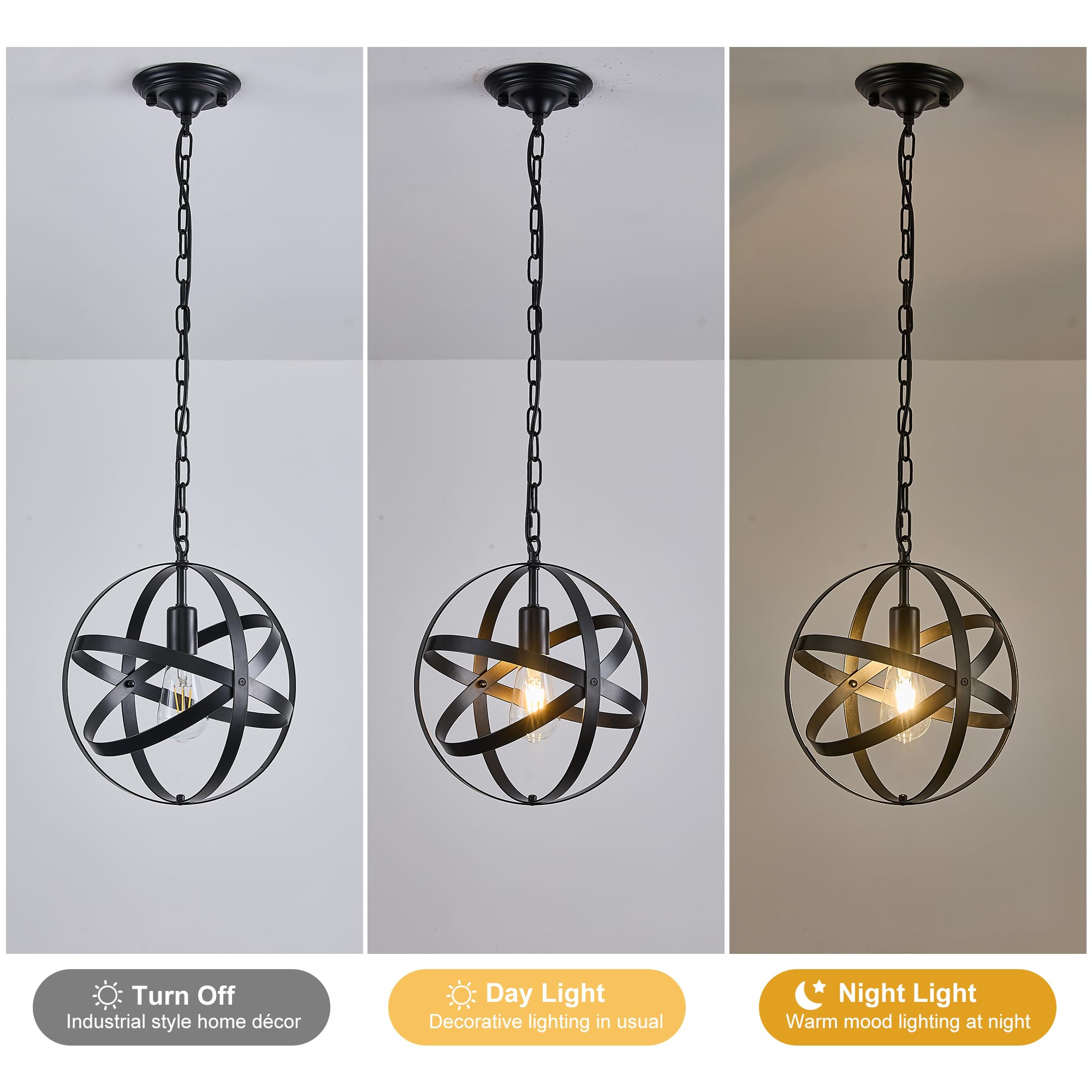 Ganeed Lampa wisząca Industrial Globe Vintage Żyrandol E27 Czarny 1 Światło