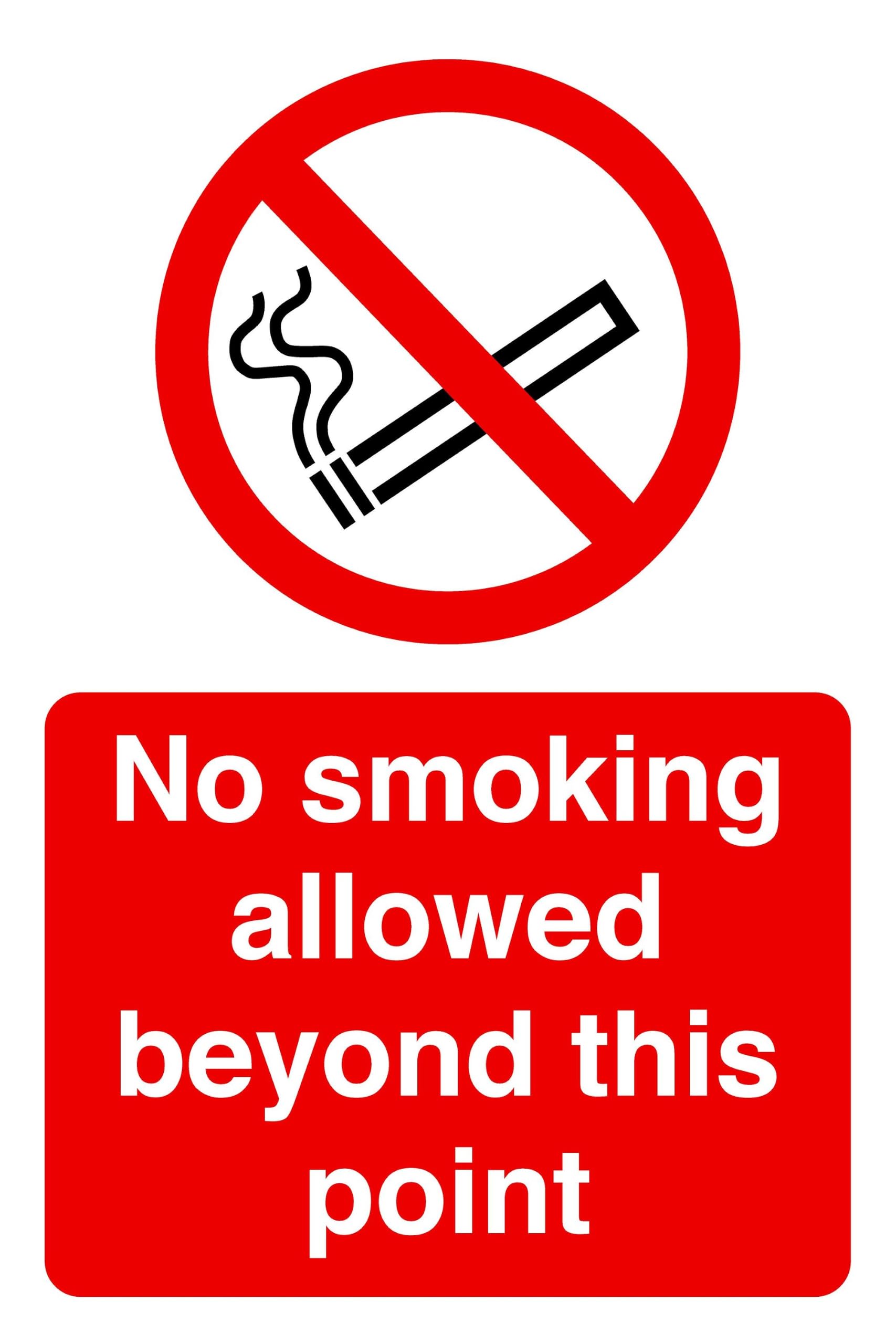 No smoking allowed beyond this point safety sign- 1.2mm Rigid plastic for indoor/outdoor usage (300mm x 200mm) Viewing Distance within 7m.
