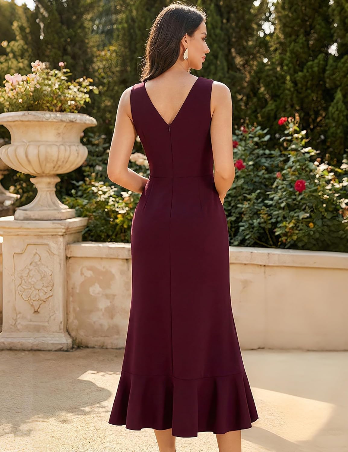 Aupuls Long Ruffel Wedding Guest Dresses for Women Elegant Sleeveless Ruched Waist Formal Prom Dress - Image 3