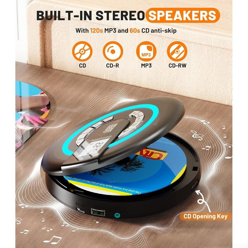 Lettore CD senza fili per auto con 2000 mAh per batteria senza fili (bianco) | 5.3, segnale stabile, streaming dual-mode, connessione wireless a telefono cellulare e tablet