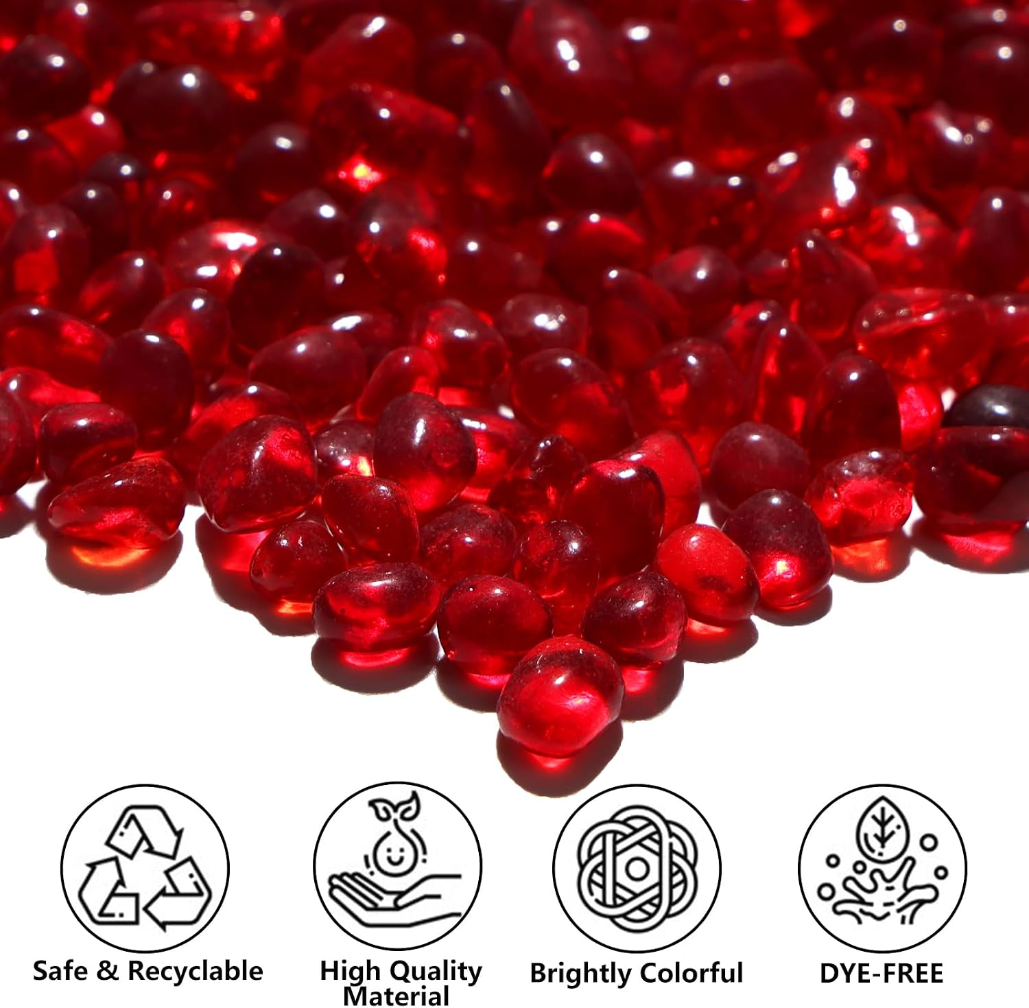 QYGL Red Clear Glass Pebbles, 0.55 lb Sea Glass Stones for Vase Fillers