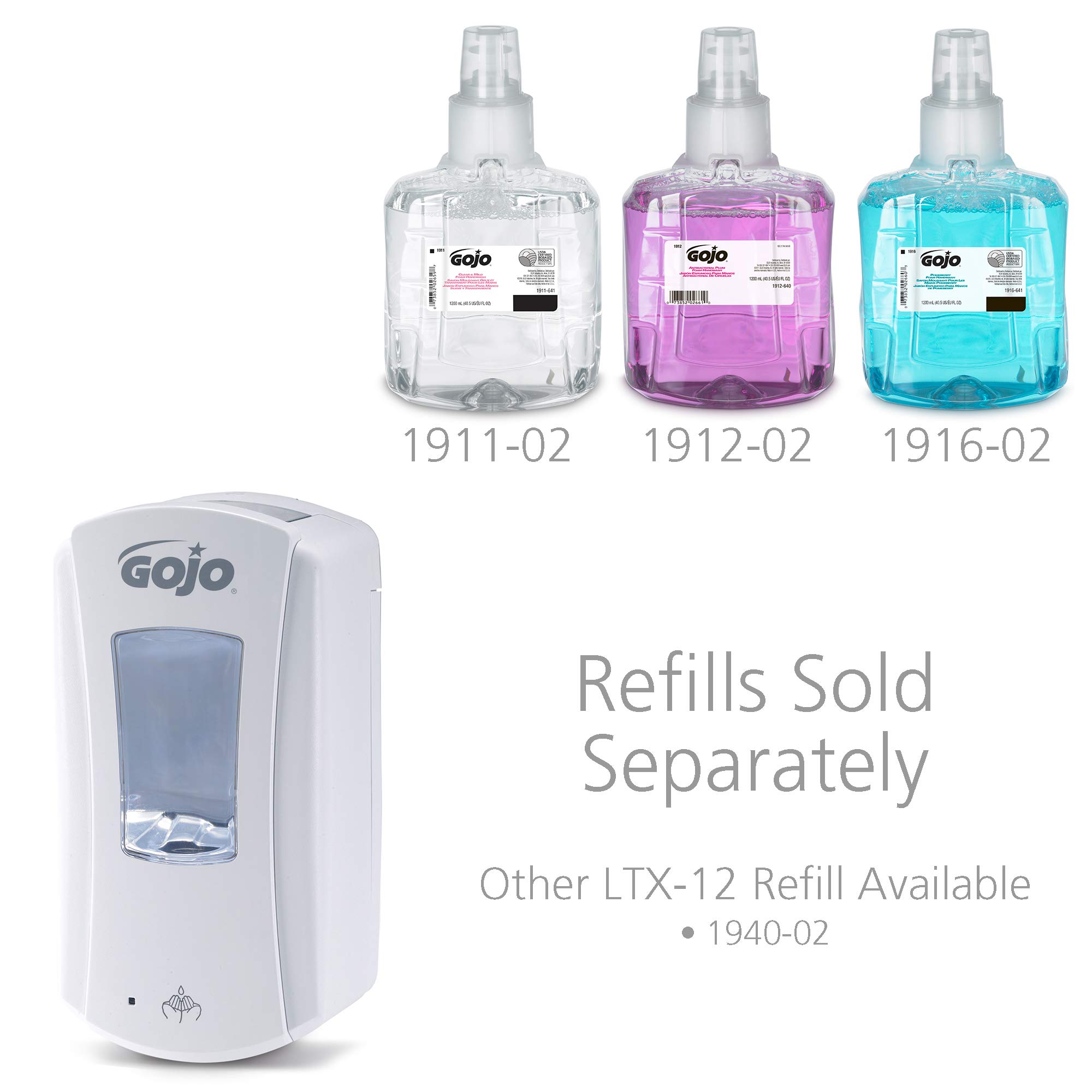 GOJO 198004 LTX-12 Touch-Free Dispenser, 1200mL, 5 1/4 x 3 1/3 x 10 1/2, White - Image 4