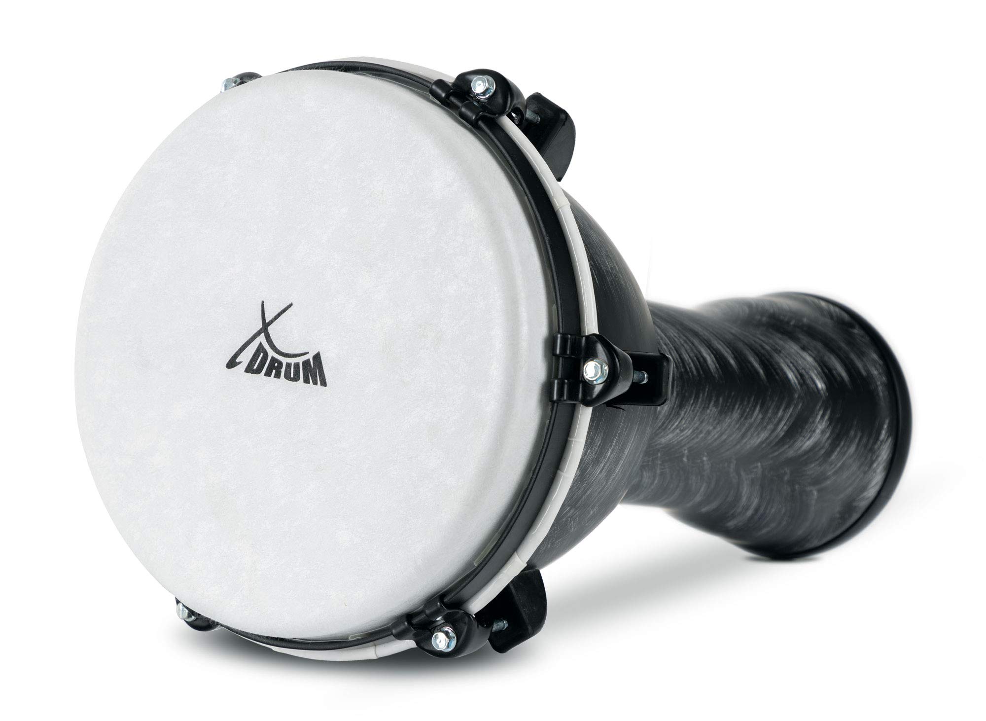 XDrum Djembe 10" Silver Brush, Djembe estilo africano, Altura: 20" (50 cm) | Diámetro: 10" (25 cm), Fabricado en PVC, 6 tornillos de afinación, Piel sintética con aspecto natural, Base de goma, Peso: 2