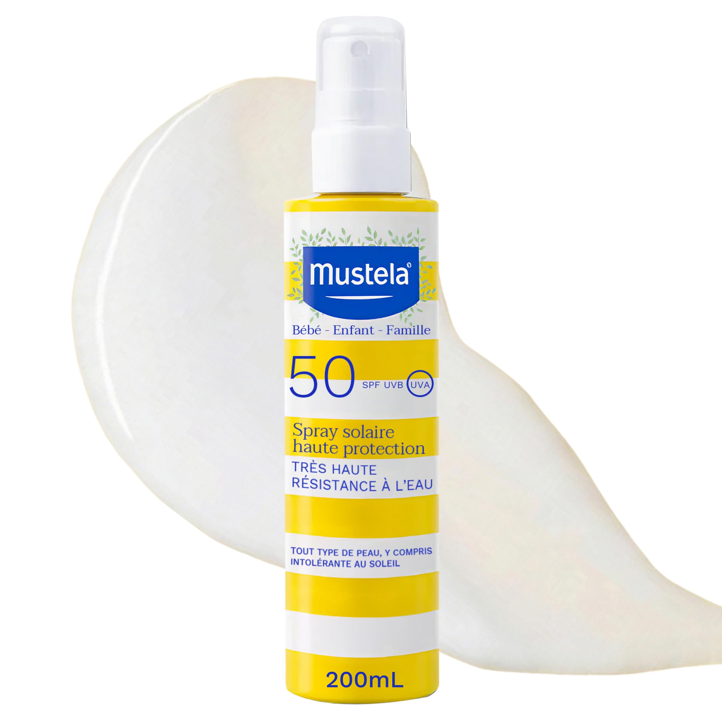 Mustela - Spray Solaire Haute Protection SPF 50 - Produit Solaire à l'Avocat Bio pour Toute la Famille Dès la Naissance - Formule Très Résistante à l'Eau et au Sable - Pour Tous types de Peaux