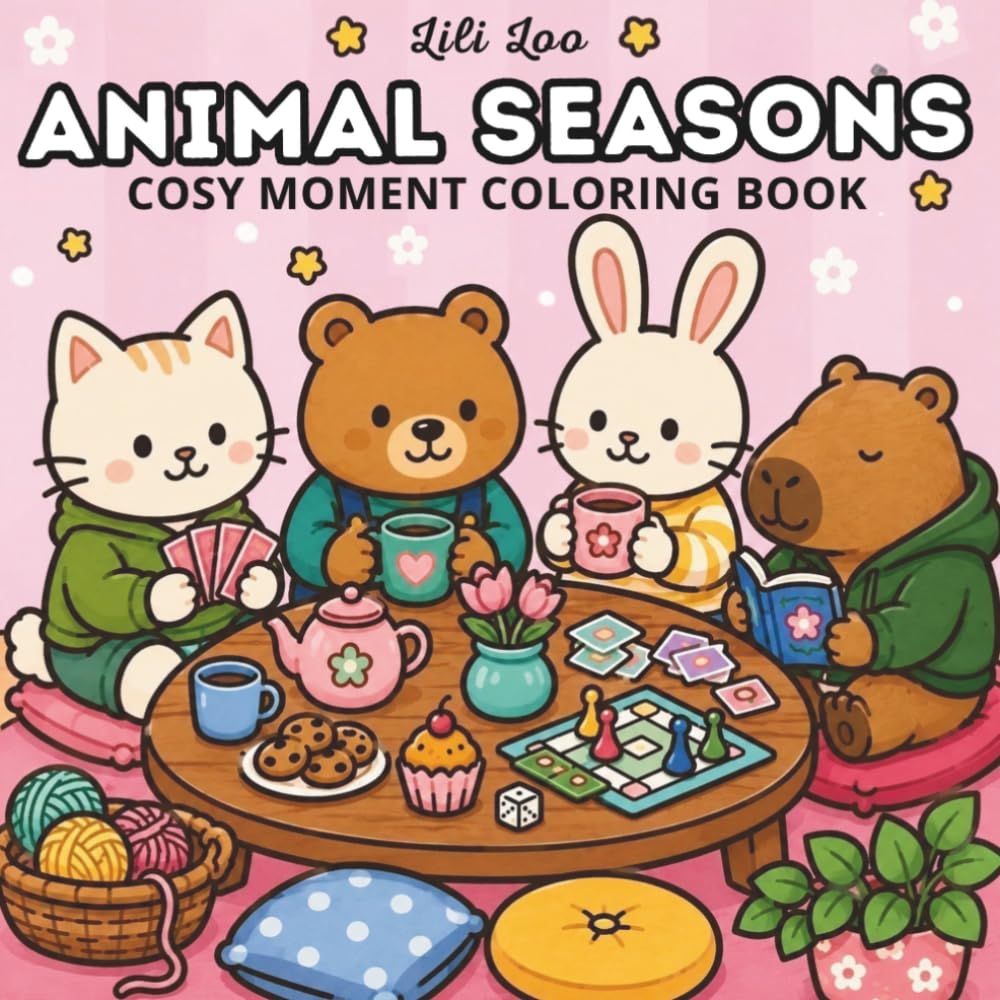 Animal Seasons: Cozy Coloring Book for Adults and Teens with Adorable Animals, Cute Seasonal Adventures, and Simple Pages for Relaxation (Cosy Animal Coloring)