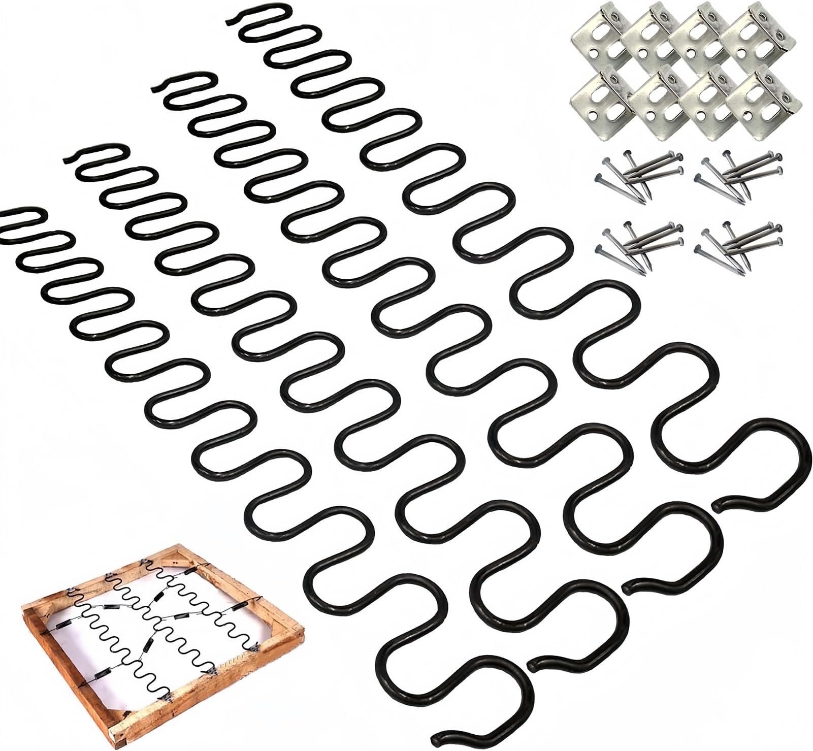 4 x Replacement Springs for Sofa, Repair Kit for Sofa Springs and Upholstery, Spring Clips and Screws Included, Thread Diameter 4.0, Length 65 cm