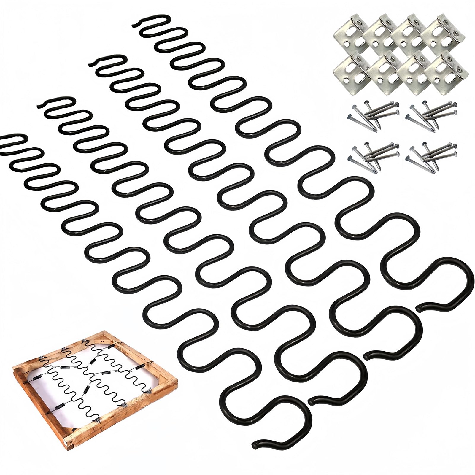 Kit Molle A Zig Zag Per Divano 60 Cm | Con Clip E Chiodi – Per Tappezzeria Fai-da-te E Riparazione Sedili