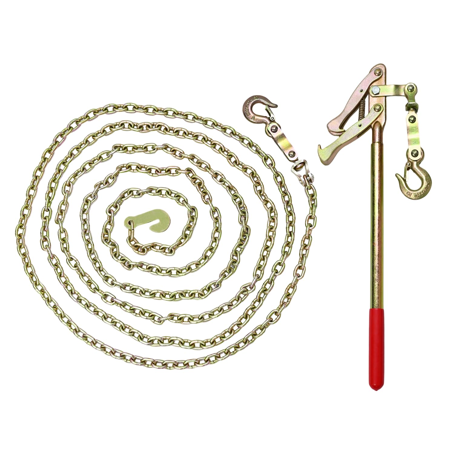 KAOBAS Fence Stretcher Tool with 19.7FT Chain – Heavy-Duty Wire Puller & Tensioner for Barbed and Plain Fencing, Reinforced Steel Tightener, 2200lbs