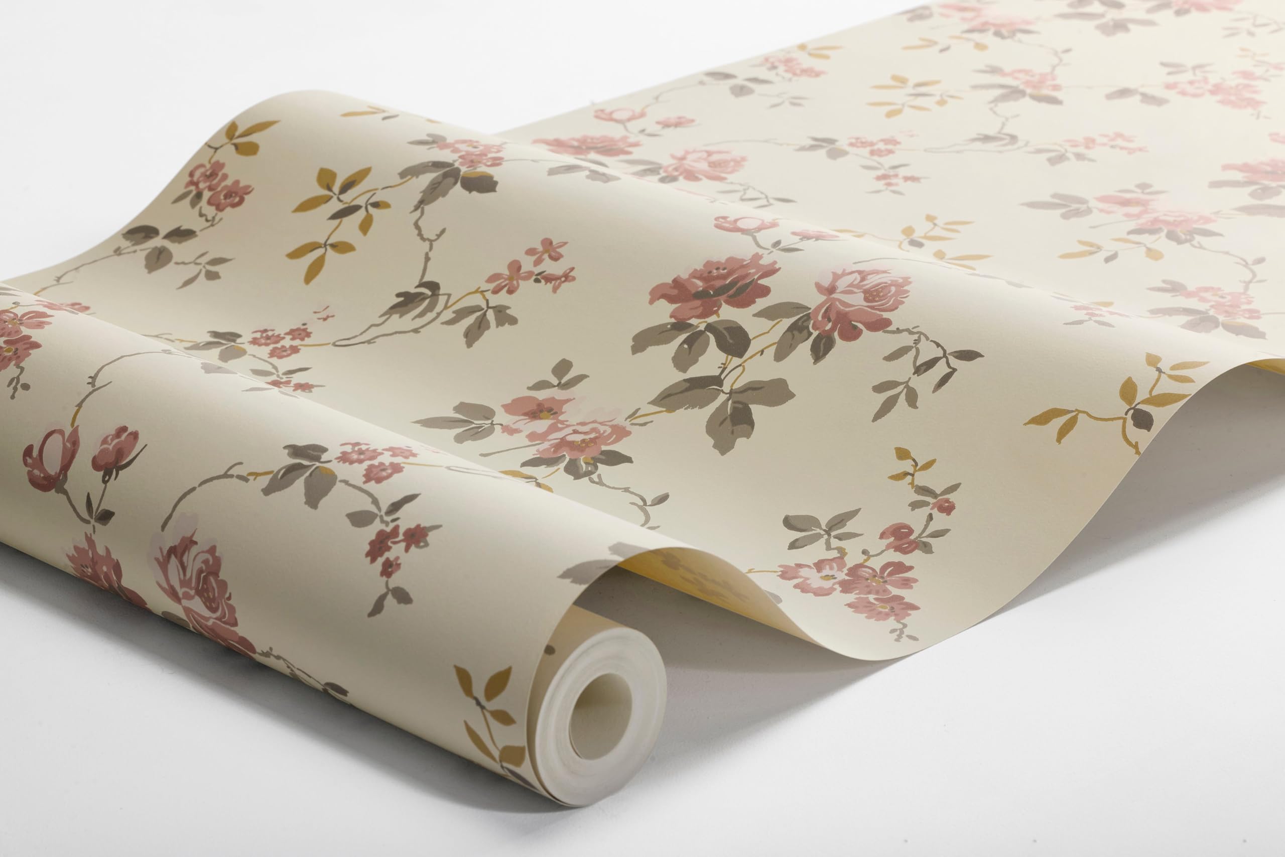 Borastapeter Beige Tapete, Non-Woven Vlies, Botanisch Klassisch, 53cm x 10.05m, Värmdo Rosen Muster