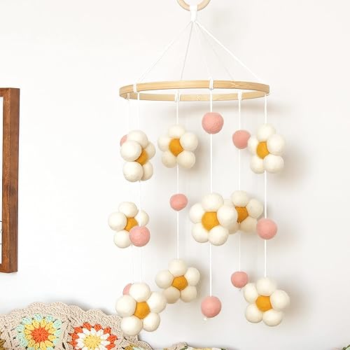 Miniatura 2 de Móvil Daisy para cuna, móvil para cuna de bebé para niñas, móvil de bebé para cuna, móvil de flores de fieltro para guardería